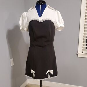 Chic  Black and White Mini Dress with Bow Details